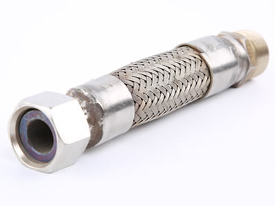 One metal hose is displayed on the picture, it has two connectors on both ends.